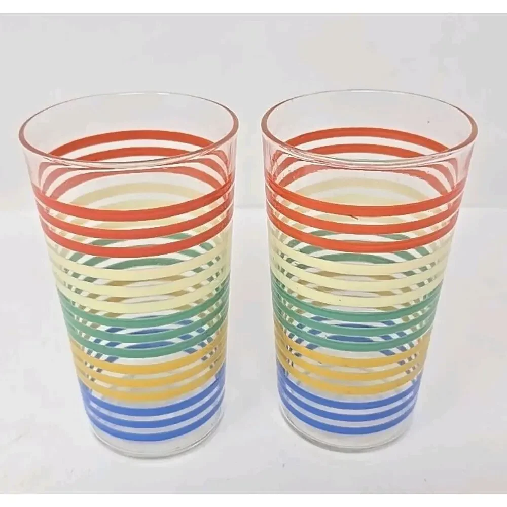 Vinage Striped Juice Glasses Lot of 2 U186‎